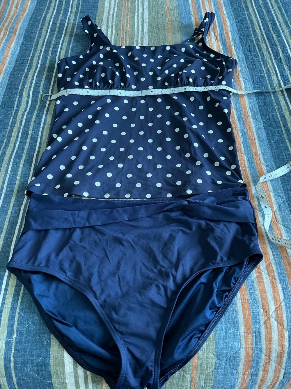 Lands' End Navy and White Polka Dot One-Piece